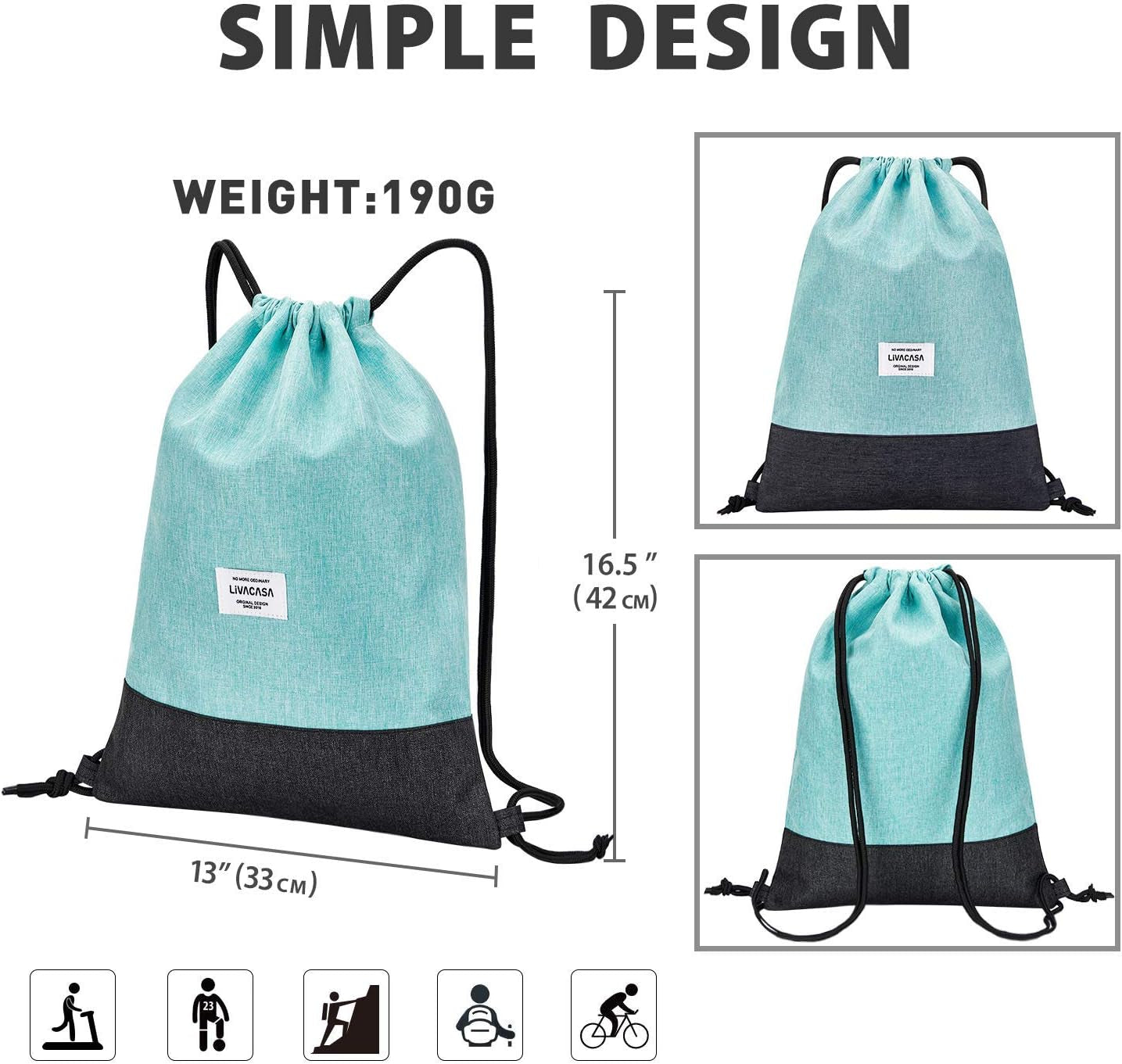 Drawstring Backpack Bag for Women Gym Drawstring Bag Green