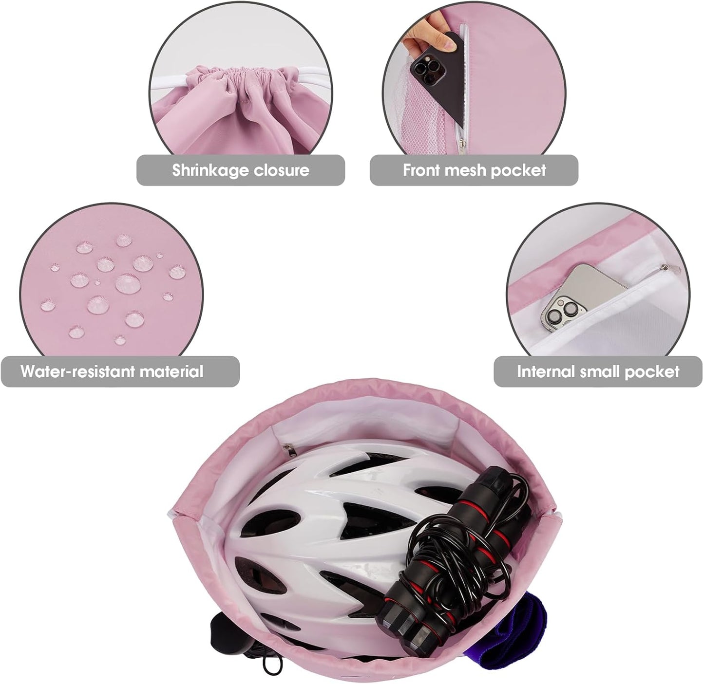 Drawstring Backpack Sports Gym Sackpack with Mesh Pockets Water Resistant String Bag for Women Men(Pink)