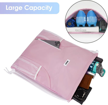 Drawstring Backpack Sports Gym Sackpack with Mesh Pockets Water Resistant String Bag for Women Men(Pink)