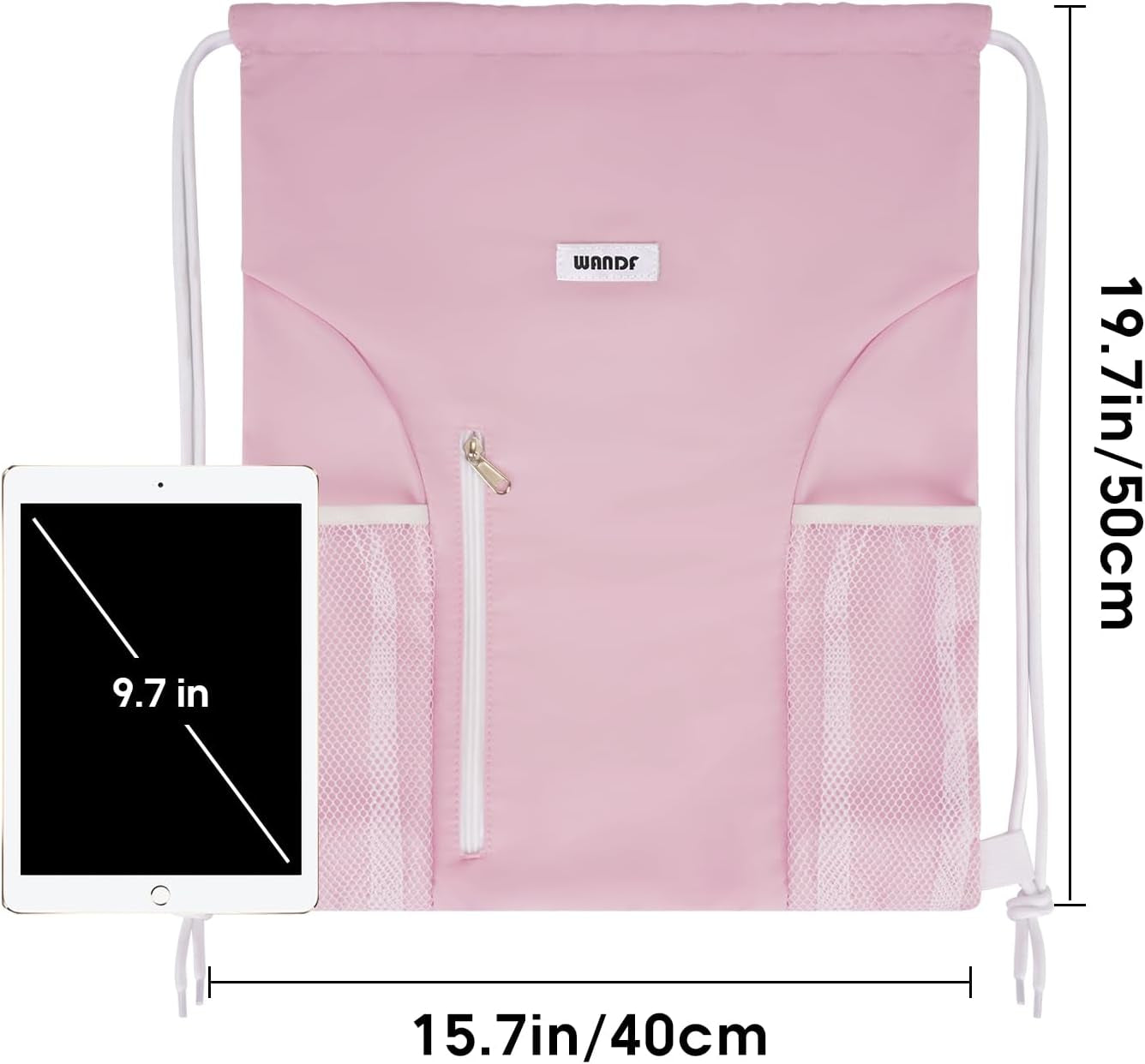 Drawstring Backpack Sports Gym Sackpack with Mesh Pockets Water Resistant String Bag for Women Men(Pink)