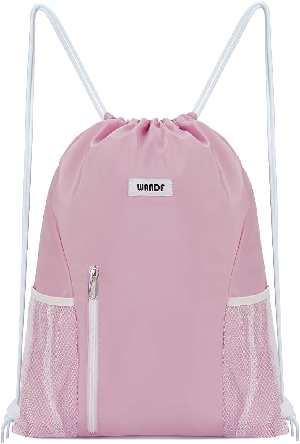 Drawstring Backpack Sports Gym Sackpack with Mesh Pockets Water Resistant String Bag for Women Men(Pink)